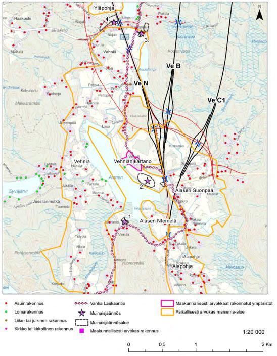 Ympäristövaikutukset/ maisema ja kulttuuriperintö 9(14) Kuva: Ote YVA-selostuksesta s. 50, Arvokkaat maisema ja kulttuuriympäristöalueet Vehniän alueella.