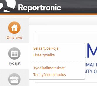 1. PERUSTIETOA Reportronic -järjestelmässä seurataan työaikaa Työajat -toiminnolla. Tässä ohjeessa kerrotaan mm., kuinka työaikaa kirjataan ja kuinka työaikailmoitus tehdään.