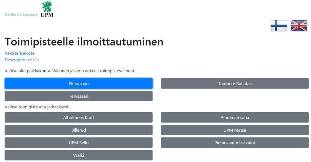 Toimipisteen valinta: Paikkakunnan valinta avaa toimipisteet,