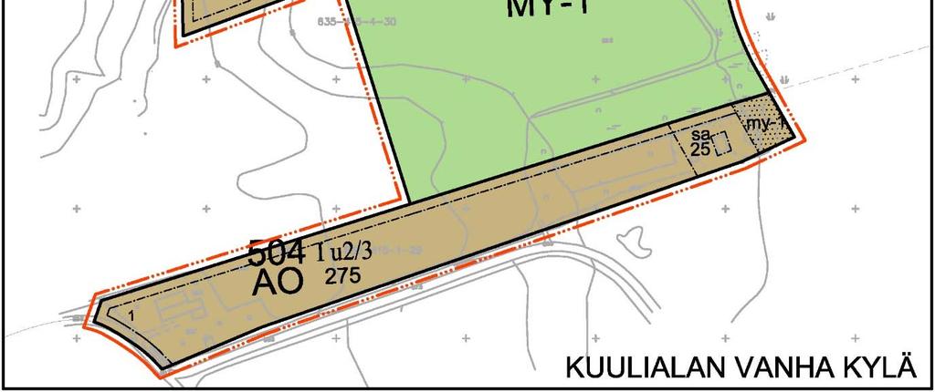 AO-korttelialueilla kerrosluvuksi on määritetty I u2/3.