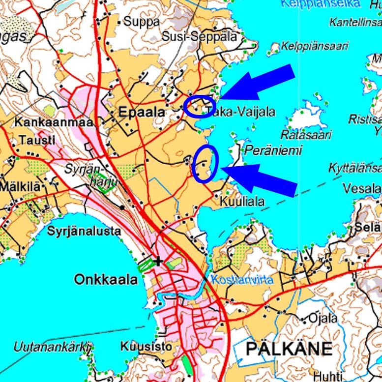 2. TIIVISTELMÄ 2.1. Sijainti Kaava-alue sijaitsee Pälkäneellä Lahdentien itäpuolella Pälkäneveden rannalla. Kaava-alue on määritetty Epaala-Kuulialan osayleiskaavassa.