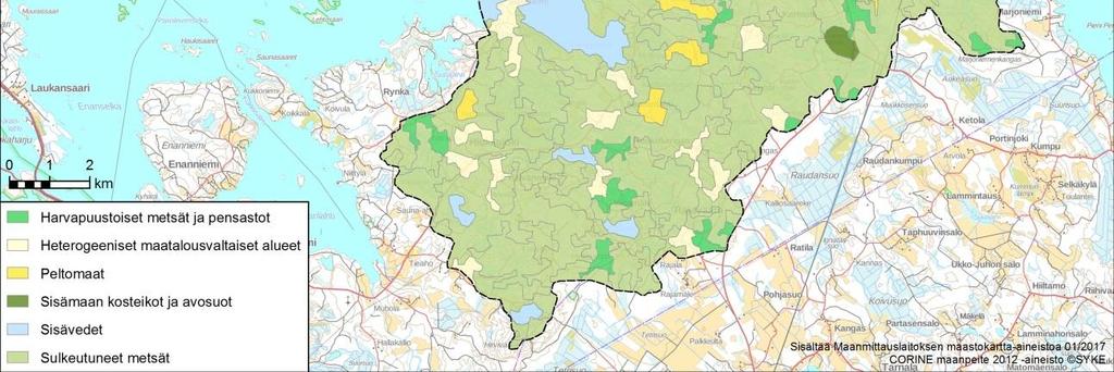 n nykyinen maanpeite (CORINE maanpeite 2012 SYKE, taustakartta Maanmittauslaitos 2017). 5.