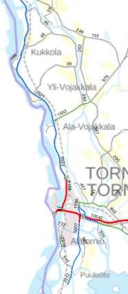 Taulukko 6. Keskimääräinen vuorokausiliikenne Tornionjoen-Muonionjoen vesistöalueen päätieverkostolla vuonna 2016. Lähde: Liikennevirasto 2018.