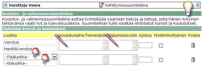 Voit merkitä kehittymistarpeitasi ja -toiveitasi Kehittymissuunnitelma -lomakkeelle.