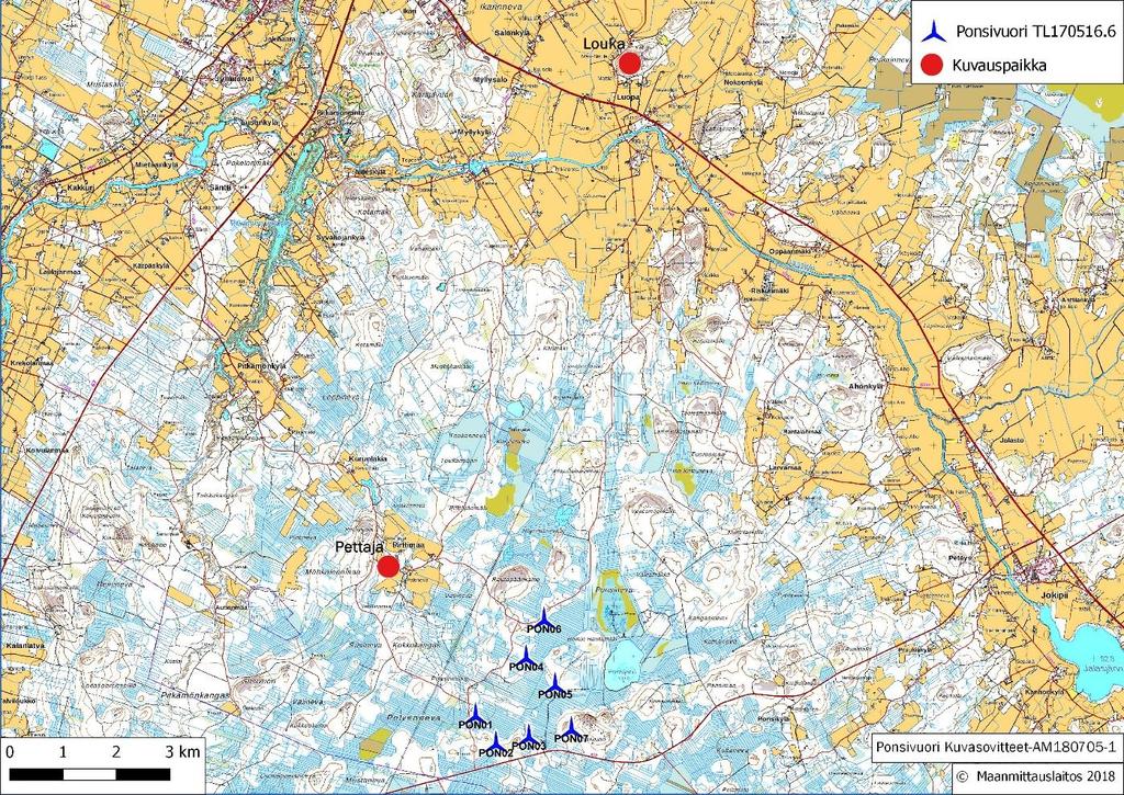 Page 7 of 10 Kuva 1. Kuvauspaikat ja 7 voimalan sijoitussuunnitelma. Lähteet Etha Wind Oy (2016). 03-Photomontages-CGAT150623-2-Rev3. WindPRO (2016). windpro 3.