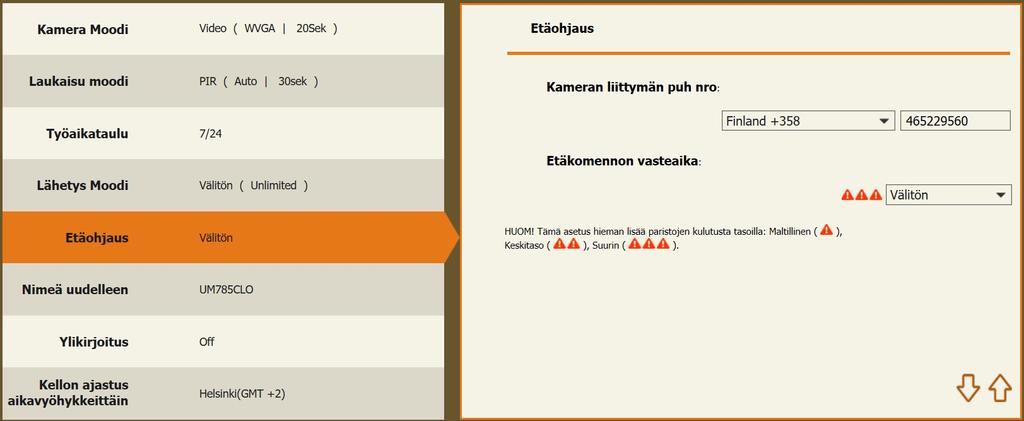 KAMERASSA OLEVAN SIM KORTIN PUHELINNUMERON LISÄÄMINEN Mene kohtaan Etäohjaus Syötä kamerassa olevan puhelinliittymän numero ilman ensimmäistä nollaa (0) muodossa.