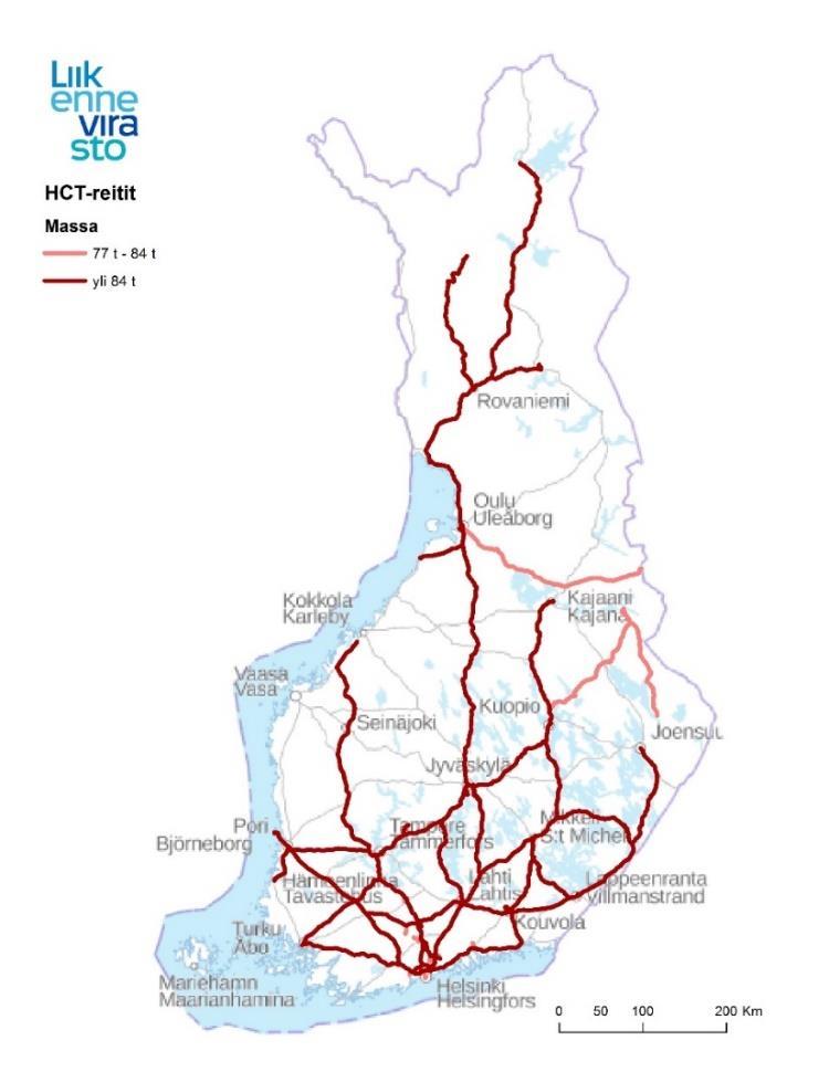 Nykyinen raskas HCT-pilottiverkosto noin 3000 km (yli 76 tonnia) noin