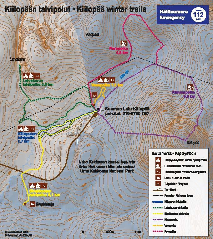 Kiilopään talvipolkuverkosto 2017-2018 Kiilopään talvipolkuja ~15 km (+UK-puiston huoltoura esim. Niilanpäälle). Em.
