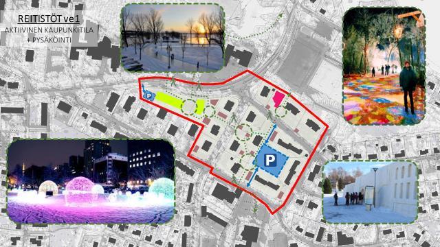Vaihtoehtojen vaikutukset: VE O lievimmät vaikutukset kaupunkikuvaan, VE 2 merkittävimmät vaikutukset kaupunkikuvaan.