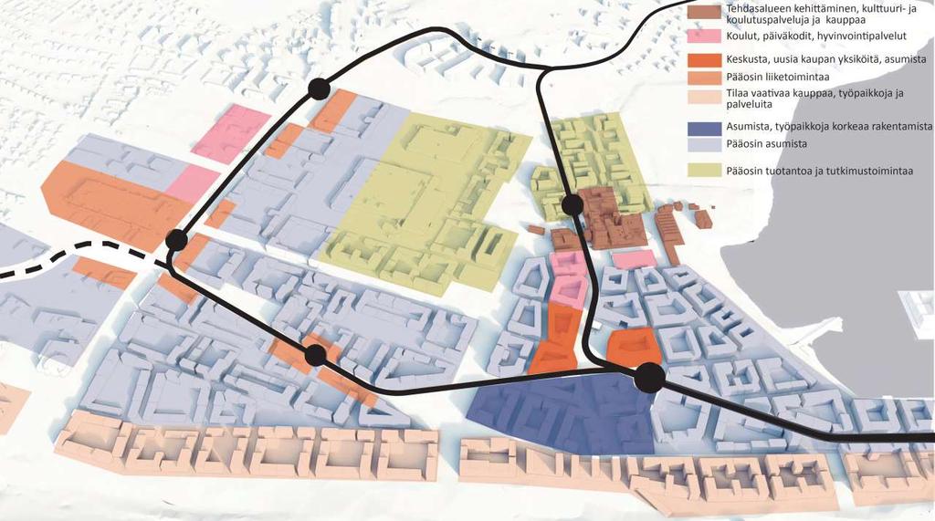 Raitiotie-Ve4: Lentävänniemeen kaksi rinnakkaista linjaa + varaus Ylöjärven suuntaan Niemenranta Lielahtikeskus tehdas Hajauttaa mahdollisia