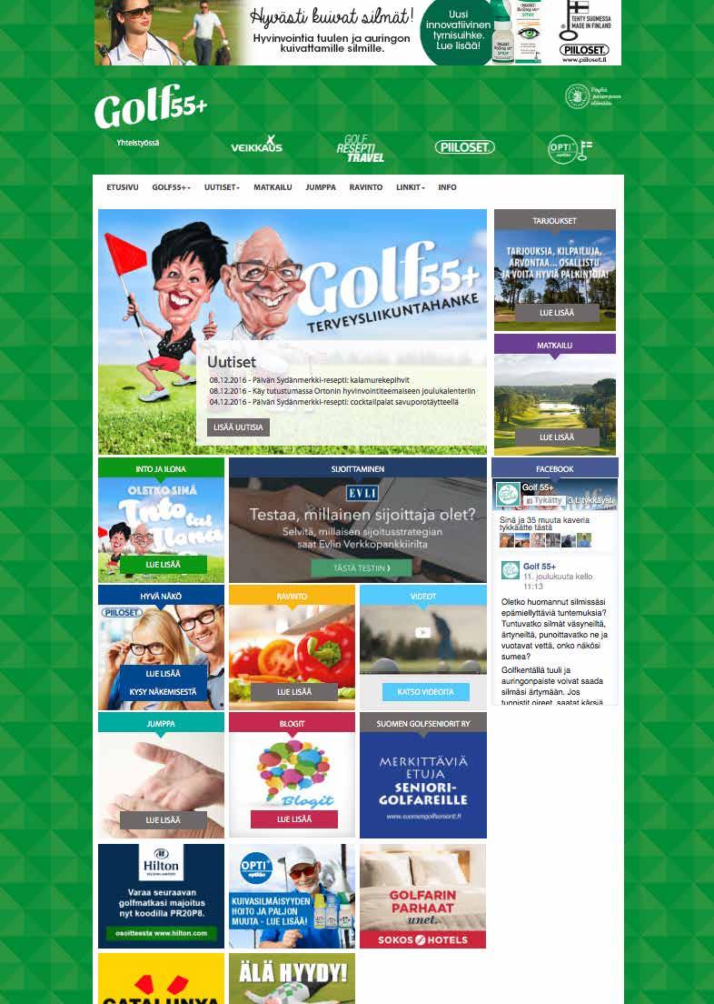 1 3 Golf55+ -SIVUSTON BANNERIMAINONTA: Sivustolla mainosbannerit ovat sijoitettuna kahteen eri paikkaan.