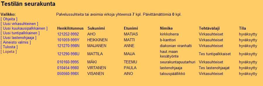 SelainPestin käyttöohje 9/9 9. Aineisto valmis Kun seurakunnan kaikki palvelussuhteet on päivitetty (tila on tilastokelpoinen tai hyväksytty), niin klikkaa Aineisto valmis.