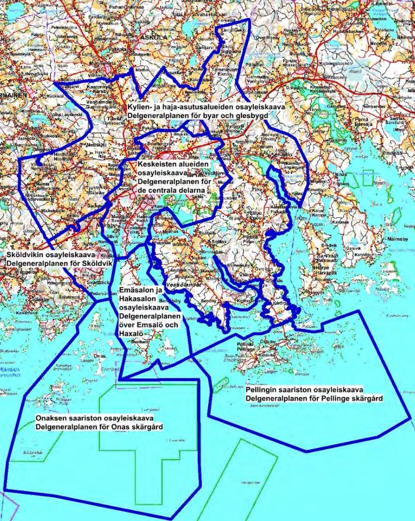 Yleiskaavat Generalplaner Yleiskaavat voimassa: Yleiskaavat tekeillä: Keskeisten alueiden osayleiskaava Delgeneralplan för de centrala delarna Hyväksytty 2004, voimaantulo 2006 Oikeusvaikutteinen