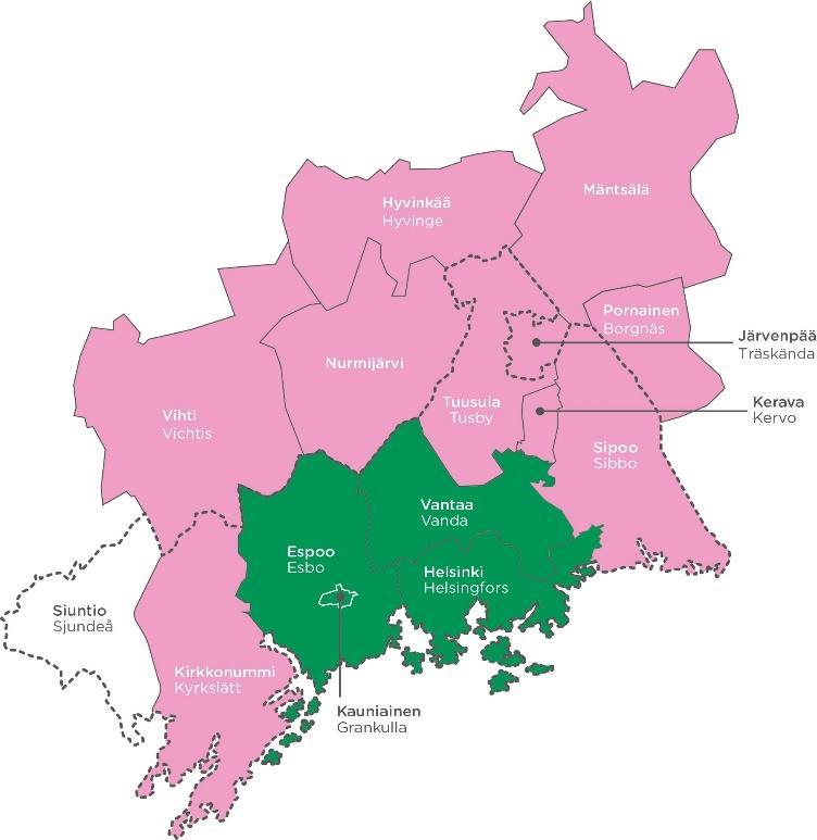 Helsingin seudun kunnat asukas- ja työpaikkamäärineen Seudulla 1 478 000 asukasta ja 709 000 työpaikkaa. Seutu varautuu väestönkasvuun.