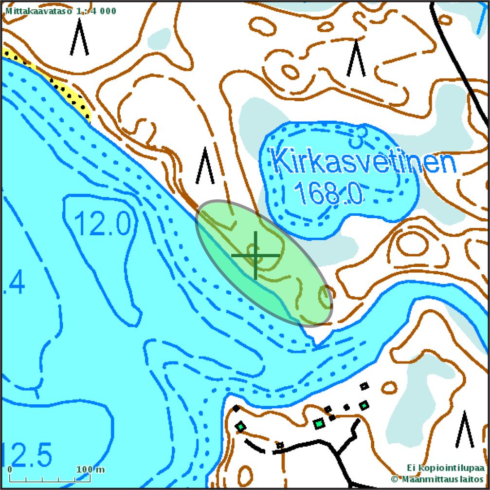 Kivikautinen asuinpaikka kartalla, ehdotettu rajaus