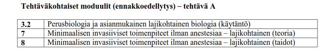 oppimistuloksiin - lajikohtaisesti Esimerkiksi