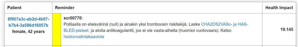 Nimen sijasta listassa näkyy pseudonymisoitu tunniste, jonka avaaminen on mahdollista ainoastaan Pegasoksessa 18.762 28.742 28.