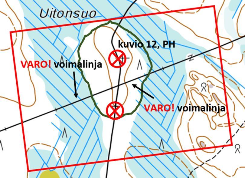 Varottavat kohteet! Varottavat kohteet on AINA merkittävä maastoon ja työmaakarttaan organisaation ohjeiden mukaisesti. Sähkölinjat yleensä merkittävin turvallisuusuhka.