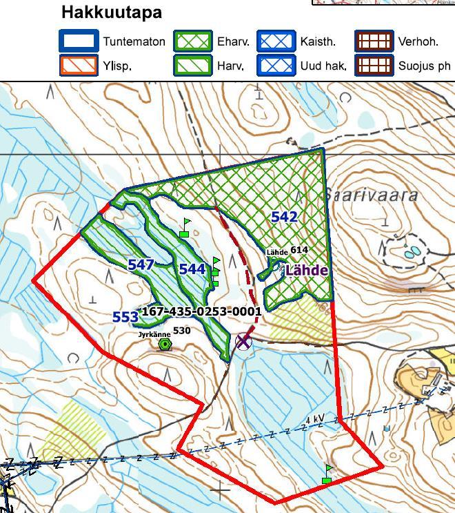 Leimikkokartta Leimikon rajat voidaan piirtää käytössä olevalle karttapohjalle tai tallentaa ne maastossa GPS-paikannuksen avulla leimikonsuunnittelujärjestelmään.