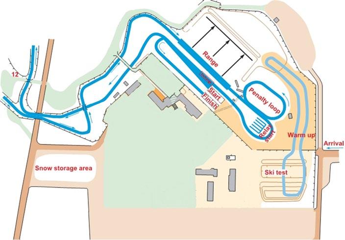 23 STADIONJÄRJESTELYT Ammuntaan Vaihtoon Maaliin 2 7 6 5 1 3A 4 3C 3B 1. Kilpailutoimisto 2. Lähtö/maalialue 3.