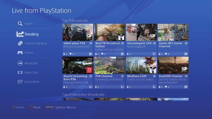 Katso jaettua pelaamista (Live from PlayStation) -toiminnolla voit katsoa muiden pelaajien jakamia lähetyksiä,videoleikkeitä tai kuvakaappauksia.