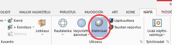 Materiaali-painiketta nähdäksesi, kuinka se vaikuttaa kappaleeseen.