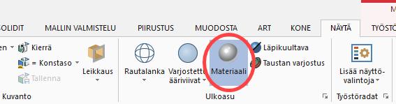 Materiaali-painiketta nähdäksesi, kuinka se vaikuttaa kappaleeseen.