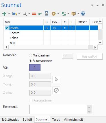 Mastercam tutustumisopas 1: Mastercamin käyttöliittymän yleiskatsaus Suunnat: Näyttää avoinna olevan tiedoston suunnat.