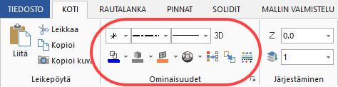 Mastercam tutustumisopas 1: Mastercamin käyttöliittymän yleiskatsaus Aktiivisen tiedoston ominaisuudet Ohjelman ominaisuuksilla säädellään Mastercamissa luotavien alkiotyyppien värejä ja pisteen ja