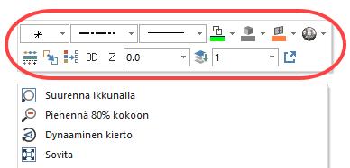 Näiden hallintapainikkeiden avulla voidaan aktiiviselle tiedostolle asettaa ohjelman ominaisuuksia myös silloin, kun yhtään alkiota ei ole valittuna.