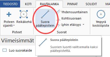 Mastercam tutustumisopas 2: Hallintaikkunoiden käyttö 4. Klikkaa Rautalanka-välilehdeltä Suora päätepistein. 5. Piirrä kehotteiden opastamana vapaamittainen suora.