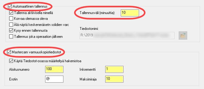 Mastercam tutustumisopas 4: Konfigurointitiedostot Automaattisen tallennuksen ja varmuuskopioinnin asettaminen Luodessasi kappaletta Mastercam voi automaattisesti tallentaa työn määritellyin