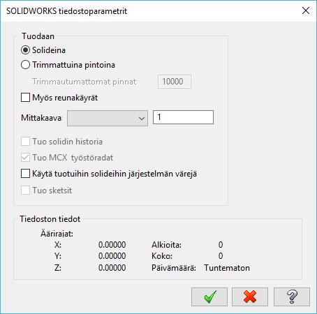 Mastercam tutustumisopas 6: Tiedostojen käsittely 6. Klikkaa OK muuttamatta mitään. 7. Klikkaa Avaa-valintaikkunassa Avaa.