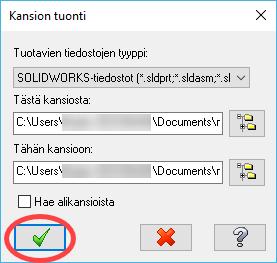 Mastercam tutustumisopas 6: Tiedostojen käsittely 5. Klikkaa Selaa-painiketta Tähän kansioon -kentän oikealta puolelta. 6. Selaa \Documents\my mcam2019\parts -kansioon ja klikkaa OK. 7.