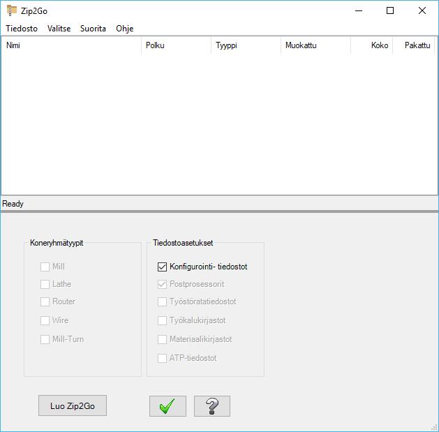 Mastercam tutustumisopas 6: Tiedostojen käsittely Zip2Go valintaikkuna avautuu.