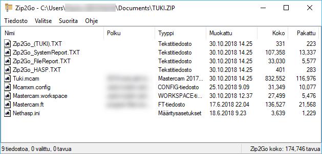 Mastercam tutustumisopas 6: Tiedostojen käsittely 6. Klikkaa Tallenna. Luettelo täyttyy tiedostoista, jotka luotu Zip2Go-paketti sisältää. 7. Sulje Zip2Go-valintaikkuna klikkaamalla OK-painiketta.