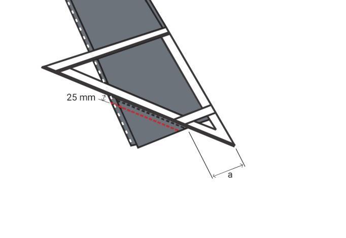 2.5.2. Katteen asennus sisäjiiriin, vaihtoehto 2 Sivu 8/15 Piirrä sisäjiiripeltiin apuviivat kuvaamaan jiiriin asennettavien katelevyjen reunaa.