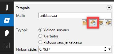 Mastercam korvaa nykyisen teräpalan tiedoston teräpalalla ja sijoittaa sen täsmälleen alkuperäisen teräpalan paikalle.