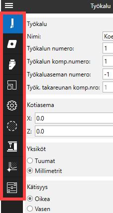 Mastercam työkalun mallinnusopas 1: Työkalun mallinnuksen yleispiirteet Työkalun mallinnuksen asetussivut Kuten jo aikaisemmin mainittiin Työkalun mallinnuksessa on yhdeksän sivua, jotka täytetään