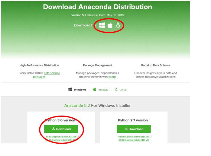 Anacondan asennusohje Aloita menemällä sivulle https://www.anaconda.com/download/ Valitse käyttöjärjestelmä, jota käytät ja lataa "Python 3.