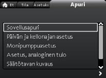 painamalla [OK]. Nykyiset asetukset voi korvata palauttamalla tehdasasetukset. Kaikki käyttäjän "Asetukset"- ja "Apuri"-valikoissa tekemät asetukset palautetaan tehdasasetuksiin.