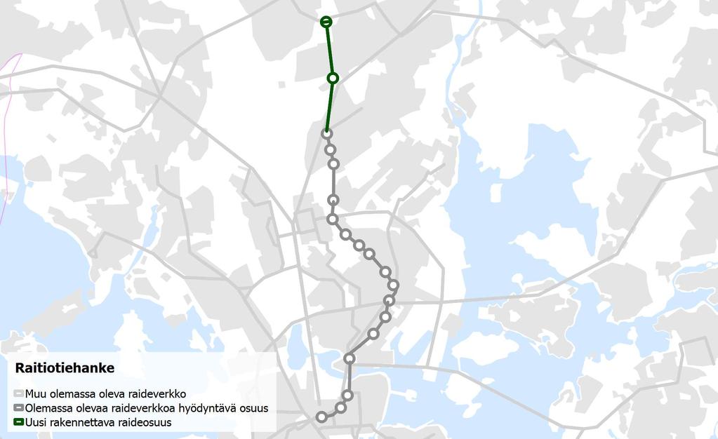 Tuusulanväylän raitiotie (Rautatieasema Käpylä Tuusulanväylä) Tässä työssä tarkasteltava reitti on Käskynhaltijantielle päättyvä linjaus (hankkeen 1.