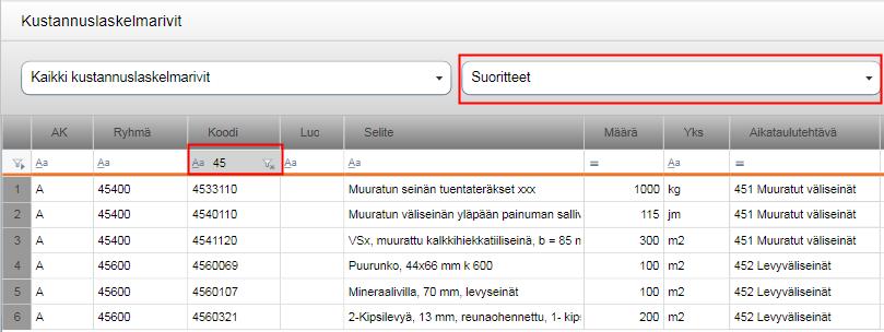 7. Suoritekoodit ja rakennusosan tiedot kustannuslaskelmassa suoritteiden ja/tai rakennusosien kooditus kannattaa tehdä systemaattisesti esim.