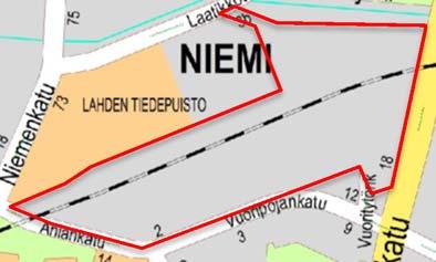 Suunnittelualue rajautuu Aniankatuun, Vuoripojankatuun ja Mukkulankatuun ja käsittää pohjoisreunassa Niemen teollisuusrata-alueen. Alueen pinta-ala on noin 9 ha.