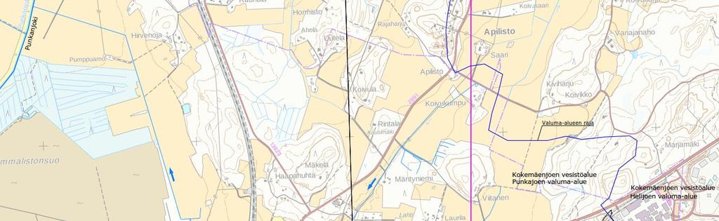 4 2.2 Hydrogeologiset olosuhteet Alueen maaperä on hiekkamoreenia ja pohjoisosa silttiä. Suunnittelualue sijaitsee pohjavesialueen ulkopuolella. 2.3 Valuma-aluejako Suunnittelualue kuuluu Punkajoen valuma-alueeseen, josta vedet virtaavat ojaverkostoja pitkin Punkajokeen.