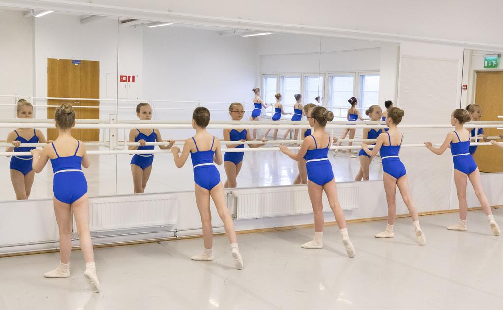 Pääaineopinnot Baletin jatkoluokat (B1 - B9), 9-19-vuotiaat 2 x 60-90 min/vko Klassinen baletti tunnetaan linjakkaasta ja musikaalisesta estetiikastaan.