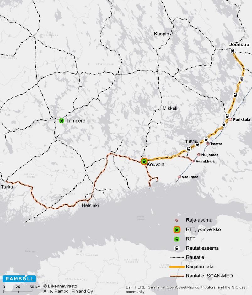 Karjalan rata täyttää pääosin TEN-T kattavan radan vaatimukset lukuun ottamatta ERTMS-järjestelmää.
