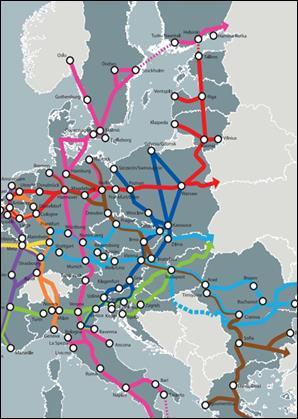 Kuva 1. TEN-T Core Network Corridors (EU-Commission).