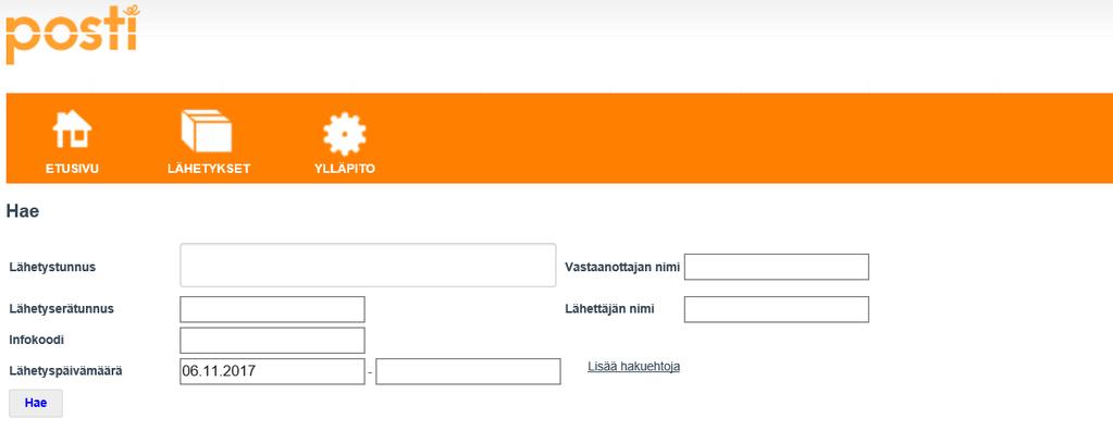 2. LÄHETYKSET Lähetykset -osiossa voit hakea seurattavia kirje, paketti ja rahtilähetyksiäsi.