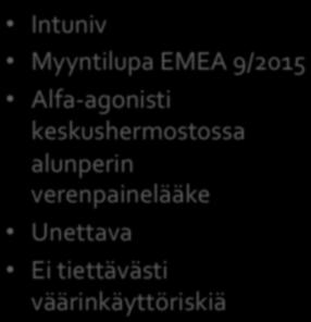 ADHD-lääkkeet Suomessa Metyylifenidaatti Ritalin, Ritalin depot Medikinet Concerta Medikinet CR Equasym Retard Atomoksetiini Strattera Lisdexamfetamiini Elvanse Dexamfetamiini Attentin Stimulantit